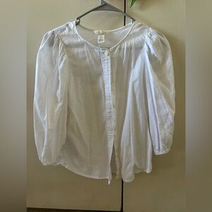H&M White Button-Front Puff Sleeve Shirt